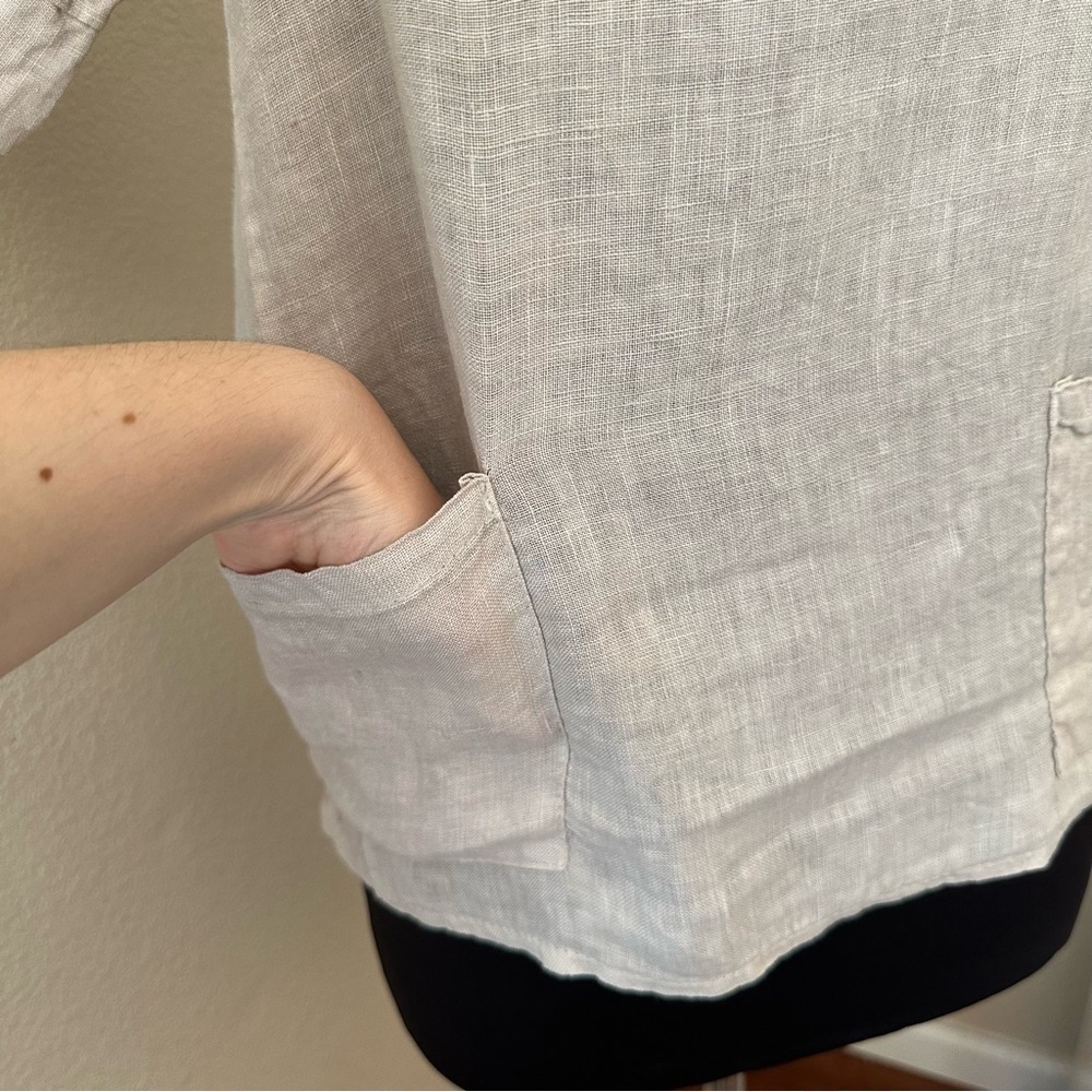 Francesca Bettini 100% Linen Short Sleeve oatmeal Top Size S - Picture 4 of 12